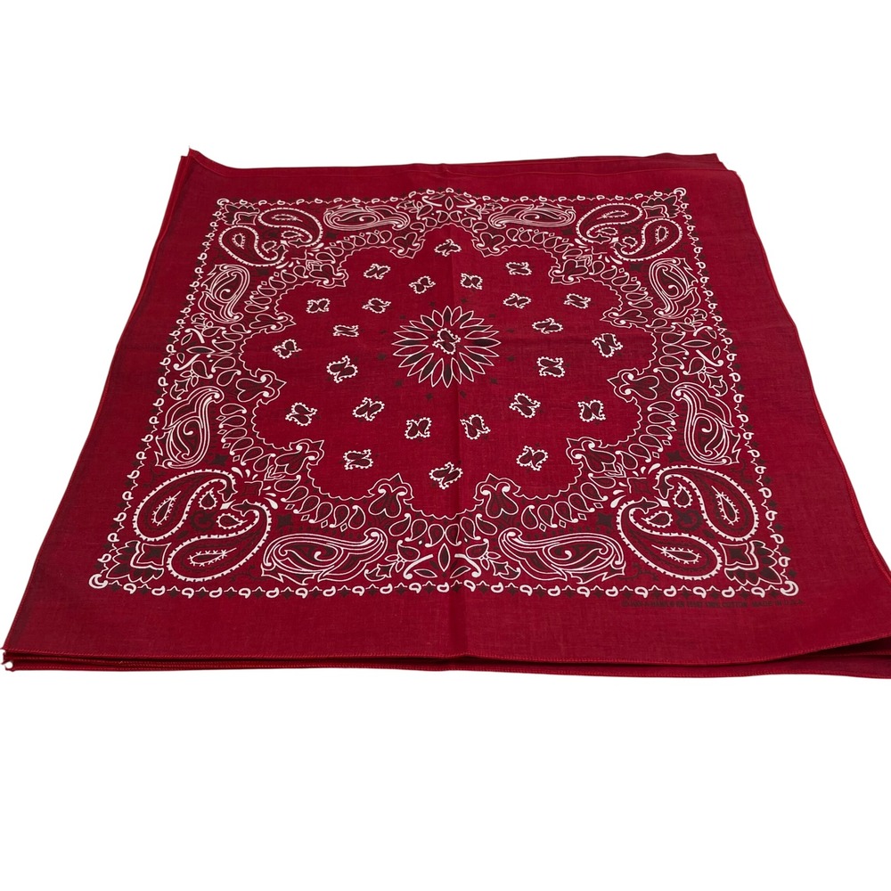 Lot of 10 Pc Vintage Hav-A-Hank Paisley Bandanas Red Navy Blue Cotton Made USA